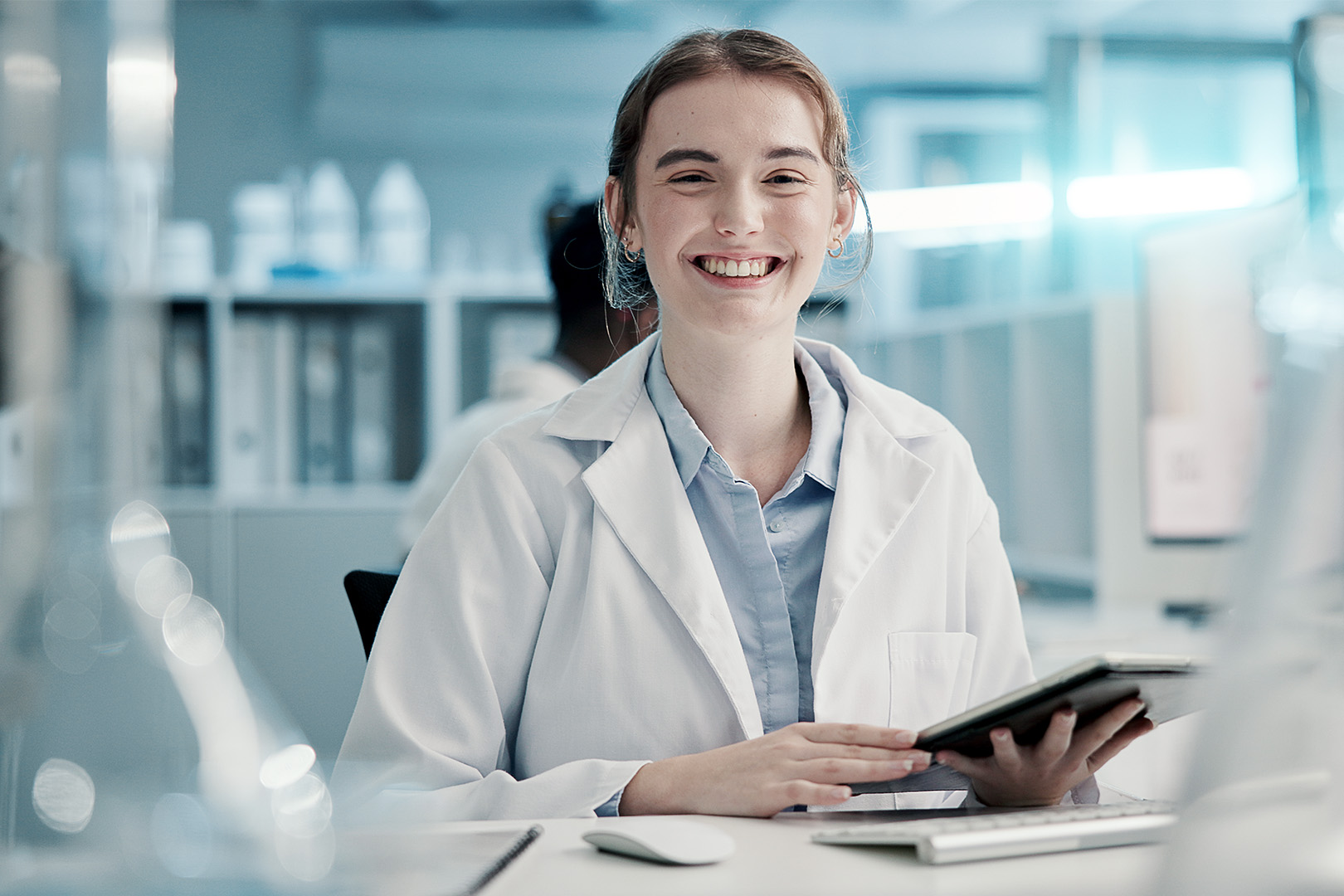 women with tablet in clinical setting